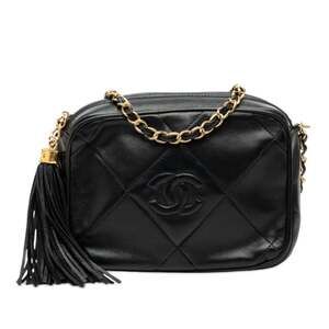 CHANEL Blue Lambskin Leather Logo Shoulder Bag